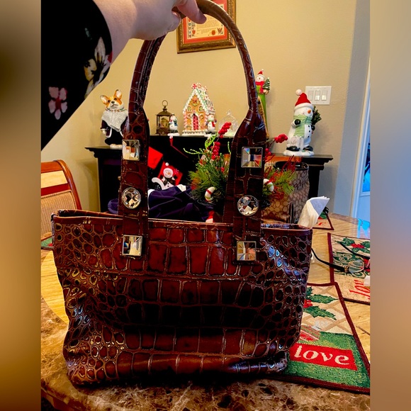 Raviani Brown Leather and Gold Croc Bag with Crystals EUC - Picture 1 of 16